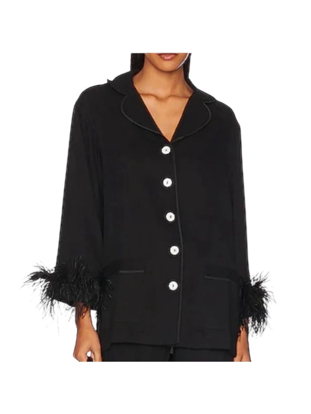Sleeper Party Feather Pajama Top in Black size Small